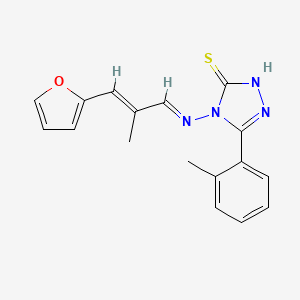 molecular formula C17H16N4OS B11972931 4-{[(E,2E)-3-(2-furyl)-2-methyl-2-propenylidene]amino}-5-(2-methylphenyl)-4H-1,2,4-triazol-3-yl hydrosulfide 