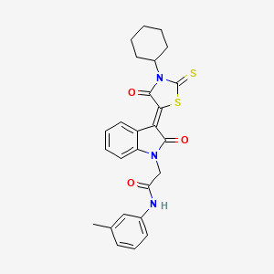 2-[(3Z)-3-(3-cyclohexyl-4-oxo-2-thioxo-1,3-thiazolidin-5-ylidene)-2-oxo-2,3-dihydro-1H-indol-1-yl]-N-(3-methylphenyl)acetamide