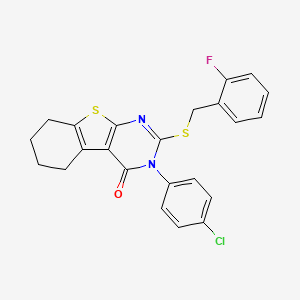 molecular formula C23H18ClFN2OS2 B11973033 3-(4-chlorophenyl)-2-[(2-fluorobenzyl)sulfanyl]-5,6,7,8-tetrahydro[1]benzothieno[2,3-d]pyrimidin-4(3H)-one 