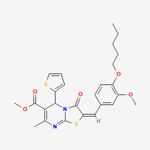 molecular formula C26H28N2O5S2 B11973099 methyl (2E)-2-[3-methoxy-4-(pentyloxy)benzylidene]-7-methyl-3-oxo-5-(2-thienyl)-2,3-dihydro-5H-[1,3]thiazolo[3,2-a]pyrimidine-6-carboxylate 