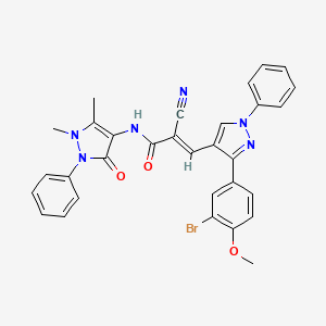 molecular formula C31H25BrN6O3 B11973155 (2E)-3-[3-(3-Bromo-4-methoxyphenyl)-1-phenyl-1H-pyrazol-4-YL]-2-cyano-N-(1,5-dimethyl-3-oxo-2-phenyl-2,3-dihydro-1H-pyrazol-4-YL)-2-propenamide 