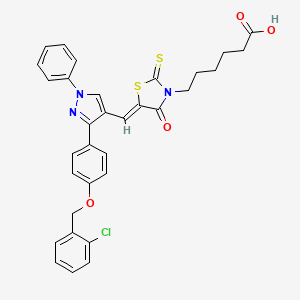 6-{(5Z)-5-[(3-{4-[(2-chlorobenzyl)oxy]phenyl}-1-phenyl-1H-pyrazol-4-yl)methylene]-4-oxo-2-thioxo-1,3-thiazolidin-3-yl}hexanoic acid