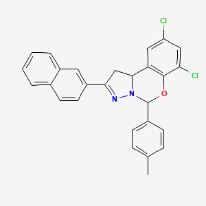 molecular formula C27H20Cl2N2O B11973458 7,9-Dichloro-2-(naphthalen-2-yl)-5-(p-tolyl)-5,10b-dihydro-1H-benzo[e]pyrazolo[1,5-c][1,3]oxazine CAS No. 303060-39-1