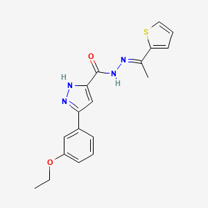 molecular formula C18H18N4O2S B11973623 3-(3-Ethoxyphenyl)-N'-(1-(thiophen-2-yl)ethylidene)-1H-pyrazole-5-carbohydrazide CAS No. 303107-66-6