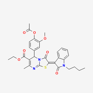 molecular formula C31H31N3O7S B11973632 ethyl (2Z)-5-[4-(acetyloxy)-3-methoxyphenyl]-2-(1-butyl-2-oxo-1,2-dihydro-3H-indol-3-ylidene)-7-methyl-3-oxo-2,3-dihydro-5H-[1,3]thiazolo[3,2-a]pyrimidine-6-carboxylate 