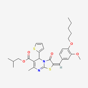 molecular formula C29H34N2O5S2 B11973683 Isobutyl (2E)-2-[3-methoxy-4-(pentyloxy)benzylidene]-7-methyl-3-oxo-5-(2-thienyl)-2,3-dihydro-5H-[1,3]thiazolo[3,2-A]pyrimidine-6-carboxylate 