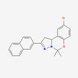 molecular formula C22H19BrN2O B11973795 9-Bromo-5,5-dimethyl-2-(naphthalen-2-yl)-5,10b-dihydro-1H-benzo[e]pyrazolo[1,5-c][1,3]oxazine CAS No. 303059-88-3