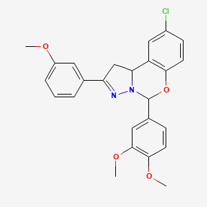 molecular formula C25H23ClN2O4 B11973894 9-Chloro-5-(3,4-dimethoxyphenyl)-2-(3-methoxyphenyl)-1,10b-dihydropyrazolo[1,5-c][1,3]benzoxazine 