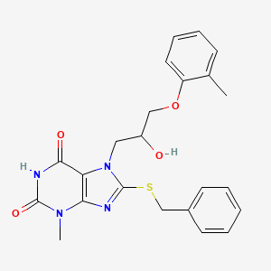 molecular formula C23H24N4O4S B11973954 3,7-Dihydro-7-[2-hydroxy-3-(2-methylphenoxy)propyl]-3-methyl-8-[(phenylmethyl)thio]-1H-purine-2,6-dione CAS No. 333305-00-3