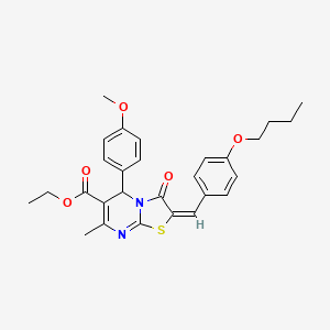 molecular formula C28H30N2O5S B11973975 ethyl (2E)-2-(4-butoxybenzylidene)-5-(4-methoxyphenyl)-7-methyl-3-oxo-2,3-dihydro-5H-[1,3]thiazolo[3,2-a]pyrimidine-6-carboxylate 