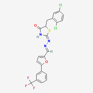 (2E)-5-(2,5-dichlorobenzyl)-2-[(2E)-({5-[3-(trifluoromethyl)phenyl]furan-2-yl}methylidene)hydrazinylidene]-1,3-thiazolidin-4-one