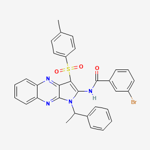 molecular formula C32H25BrN4O3S B11974223 3-Bromo-N-[3-[(4-methylphenyl)sulfonyl]-1-(1-phenylethyl)-1H-pyrrolo[2,3-B]quinoxalin-2-YL]benzamide 