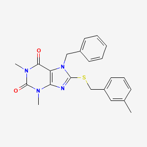 molecular formula C22H22N4O2S B11974244 7-benzyl-1,3-dimethyl-8-[(3-methylbenzyl)sulfanyl]-3,7-dihydro-1H-purine-2,6-dione 