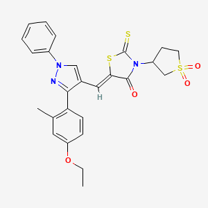 molecular formula C26H25N3O4S3 B11974265 (5Z)-3-(1,1-dioxidotetrahydrothiophen-3-yl)-5-{[3-(4-ethoxy-2-methylphenyl)-1-phenyl-1H-pyrazol-4-yl]methylidene}-2-thioxo-1,3-thiazolidin-4-one 