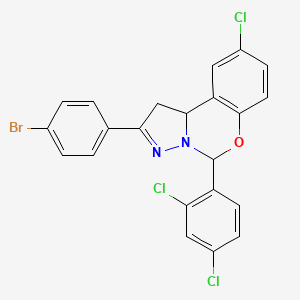 molecular formula C22H14BrCl3N2O B11974273 2-(4-Bromophenyl)-9-chloro-5-(2,4-dichlorophenyl)-5,10b-dihydro-1H-benzo[e]pyrazolo[1,5-c][1,3]oxazine CAS No. 302914-10-9