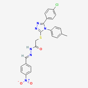 molecular formula C24H19ClN6O3S B11974354 2-{[5-(4-chlorophenyl)-4-(4-methylphenyl)-4H-1,2,4-triazol-3-yl]sulfanyl}-N'-[(E)-(4-nitrophenyl)methylidene]acetohydrazide 