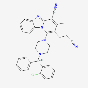 molecular formula C33H29ClN6 B11974371 1-{4-[(2-Chlorophenyl)(phenyl)methyl]piperazin-1-yl}-2-(2-cyanoethyl)-3-methylpyrido[1,2-a]benzimidazole-4-carbonitrile 