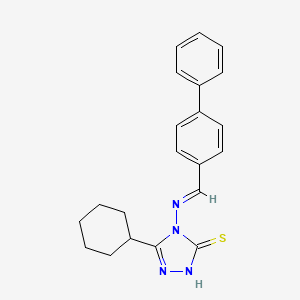 molecular formula C21H22N4S B11974420 4-{[(E)-biphenyl-4-ylmethylidene]amino}-5-cyclohexyl-2,4-dihydro-3H-1,2,4-triazole-3-thione 