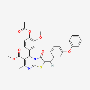 molecular formula C31H26N2O7S B11974495 methyl (2E)-5-[4-(acetyloxy)-3-methoxyphenyl]-7-methyl-3-oxo-2-(3-phenoxybenzylidene)-2,3-dihydro-5H-[1,3]thiazolo[3,2-a]pyrimidine-6-carboxylate 