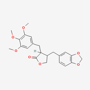 molecular formula C22H24O7 B1197467 2(3H)-Furanone, 4-(1,3-benzodioxol-5-ylmethyl)dihydro-3-((3,4,5-trimethoxyphenyl)methyl)- CAS No. 61091-56-3