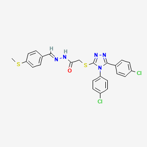 molecular formula C24H19Cl2N5OS2 B11974673 2-{[4,5-Bis(4-chlorophenyl)-4H-1,2,4-triazol-3-YL]sulfanyl}-N'-{(E)-[4-(methylsulfanyl)phenyl]methylidene}acetohydrazide 