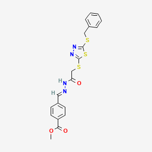 molecular formula C20H18N4O3S3 B11974745 methyl 4-{(E)-[2-({[5-(benzylsulfanyl)-1,3,4-thiadiazol-2-yl]sulfanyl}acetyl)hydrazinylidene]methyl}benzoate 