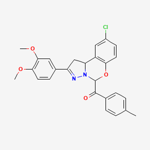 molecular formula C26H23ClN2O4 B11974775 [9-Chloro-2-(3,4-dimethoxyphenyl)-1,10B-dihydropyrazolo[1,5-C][1,3]benzoxazin-5-YL](4-methylphenyl)methanone 