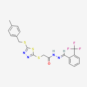 molecular formula C20H17F3N4OS3 B11975037 2-({5-[(4-methylbenzyl)sulfanyl]-1,3,4-thiadiazol-2-yl}sulfanyl)-N'-{(E)-[2-(trifluoromethyl)phenyl]methylidene}acetohydrazide 