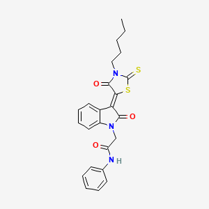 molecular formula C24H23N3O3S2 B11975259 2-[(3Z)-2-oxo-3-(4-oxo-3-pentyl-2-thioxo-1,3-thiazolidin-5-ylidene)-2,3-dihydro-1H-indol-1-yl]-N-phenylacetamide 