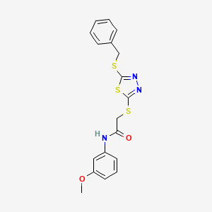 molecular formula C18H17N3O2S3 B11975458 2-{[5-(benzylsulfanyl)-1,3,4-thiadiazol-2-yl]sulfanyl}-N-(3-methoxyphenyl)acetamide 