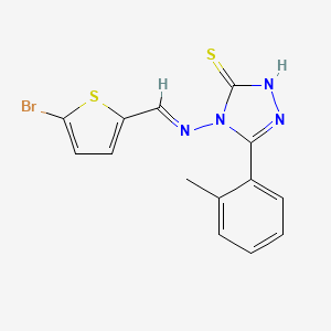 molecular formula C14H11BrN4S2 B11975511 4-{[(E)-(5-bromo-2-thienyl)methylidene]amino}-5-(2-methylphenyl)-4H-1,2,4-triazole-3-thiol 