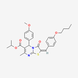 molecular formula C29H32N2O5S B11975652 Isopropyl (2E)-2-(4-butoxybenzylidene)-5-(4-methoxyphenyl)-7-methyl-3-oxo-2,3-dihydro-5H-[1,3]thiazolo[3,2-A]pyrimidine-6-carboxylate 