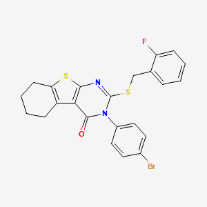 molecular formula C23H18BrFN2OS2 B11975736 3-(4-bromophenyl)-2-[(2-fluorobenzyl)sulfanyl]-5,6,7,8-tetrahydro[1]benzothieno[2,3-d]pyrimidin-4(3H)-one 