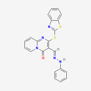 molecular formula C22H15N5OS2 B11975746 2-(1,3-benzothiazol-2-ylsulfanyl)-3-[(E)-(2-phenylhydrazinylidene)methyl]-4H-pyrido[1,2-a]pyrimidin-4-one 