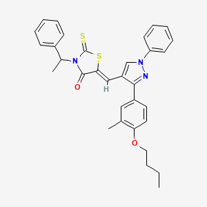 molecular formula C32H31N3O2S2 B11975955 (5Z)-5-{[3-(4-Butoxy-3-methylphenyl)-1-phenyl-1H-pyrazol-4-YL]methylene}-3-(1-phenylethyl)-2-thioxo-1,3-thiazolidin-4-one 