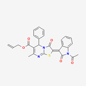 molecular formula C27H21N3O5S B11975965 allyl (2Z)-2-(1-acetyl-2-oxo-1,2-dihydro-3H-indol-3-ylidene)-7-methyl-3-oxo-5-phenyl-2,3-dihydro-5H-[1,3]thiazolo[3,2-a]pyrimidine-6-carboxylate 