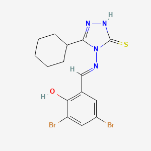 molecular formula C15H16Br2N4OS B11976126 5-cyclohexyl-4-{[(E)-(3,5-dibromo-2-hydroxyphenyl)methylidene]amino}-2,4-dihydro-3H-1,2,4-triazole-3-thione 