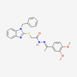 molecular formula C26H26N4O3S B11976148 2-[(1-Benzyl-1H-benzimidazol-2-YL)sulfanyl]-N'-[(E)-1-(3,4-dimethoxyphenyl)ethylidene]acetohydrazide 