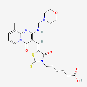 6-[(5Z)-5-({9-Methyl-2-[(4-morpholinylmethyl)amino]-4-oxo-4H-pyrido[1,2-A]pyrimidin-3-YL}methylene)-4-oxo-2-thioxo-1,3-thiazolidin-3-YL]hexanoic acid