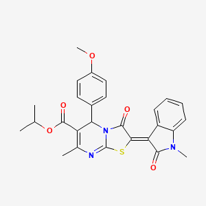 molecular formula C27H25N3O5S B11976275 Isopropyl (2Z)-5-(4-methoxyphenyl)-7-methyl-2-(1-methyl-2-oxo-1,2-dihydro-3H-indol-3-ylidene)-3-oxo-2,3-dihydro-5H-[1,3]thiazolo[3,2-A]pyrimidine-6-carboxylate 