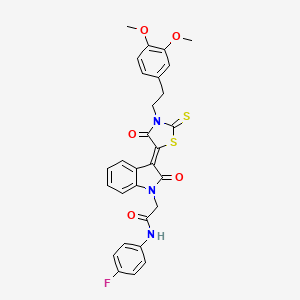 2-((3Z)-3-{3-[2-(3,4-Dimethoxyphenyl)ethyl]-4-oxo-2-thioxo-1,3-thiazolidin-5-ylidene}-2-oxo-2,3-dihydro-1H-indol-1-YL)-N-(4-fluorophenyl)acetamide