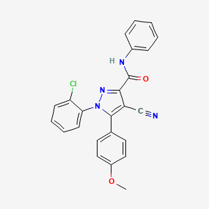 B1197629 1H-Pyrazole-3-carboxamide, 1-(2-chlorophenyl)-4-cyano-5-(4-methoxyphenyl)-N-phenyl- CAS No. 312494-20-5