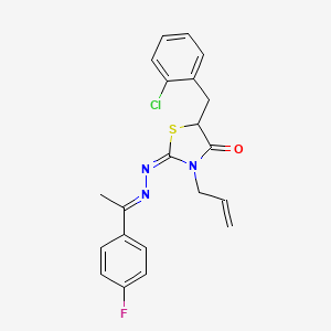 molecular formula C21H19ClFN3OS B11976359 (2E)-5-(2-chlorobenzyl)-2-{(2E)-[1-(4-fluorophenyl)ethylidene]hydrazinylidene}-3-(prop-2-en-1-yl)-1,3-thiazolidin-4-one 