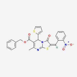 benzyl (2E)-7-methyl-2-(2-nitrobenzylidene)-3-oxo-5-(thiophen-2-yl)-2,3-dihydro-5H-[1,3]thiazolo[3,2-a]pyrimidine-6-carboxylate