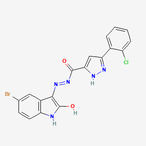 molecular formula C18H11BrClN5O2 B11976398 N'-[(3Z)-5-Bromo-2-oxo-1,2-dihydro-3H-indol-3-ylidene]-3-(2-chlorophenyl)-1H-pyrazole-5-carbohydrazide 