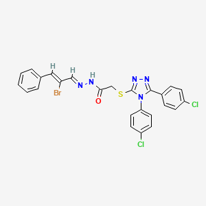 molecular formula C25H18BrCl2N5OS B11976502 2-{[4,5-Bis(4-chlorophenyl)-4H-1,2,4-triazol-3-YL]sulfanyl}-N'-[(E,2Z)-2-bromo-3-phenyl-2-propenylidene]acetohydrazide 