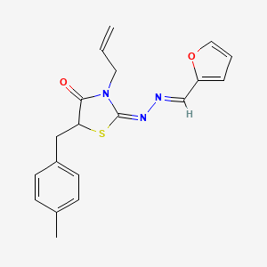 molecular formula C19H19N3O2S B11976636 (2E)-2-[(2E)-(furan-2-ylmethylidene)hydrazinylidene]-5-(4-methylbenzyl)-3-(prop-2-en-1-yl)-1,3-thiazolidin-4-one 