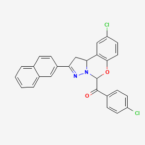 molecular formula C27H18Cl2N2O2 B11976648 [9-Chloro-2-(2-naphthyl)-1,10B-dihydropyrazolo[1,5-C][1,3]benzoxazin-5-YL](4-chlorophenyl)methanone CAS No. 303059-95-2