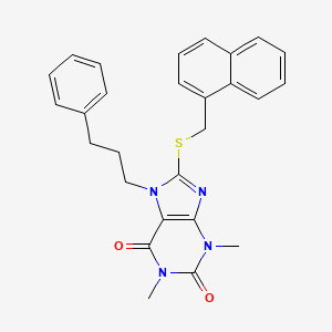 molecular formula C27H26N4O2S B11976795 1,3-Dimethyl-8-(naphthalen-1-ylmethylsulfanyl)-7-(3-phenylpropyl)purine-2,6-dione 