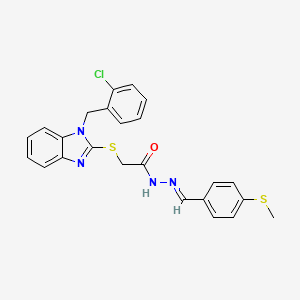 molecular formula C24H21ClN4OS2 B11976955 2-{[1-(2-chlorobenzyl)-1H-benzimidazol-2-yl]sulfanyl}-N'-{(E)-[4-(methylsulfanyl)phenyl]methylidene}acetohydrazide 